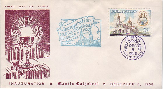 First day cover celebrating the 1958 inauguration of Manila Cathedral (image)