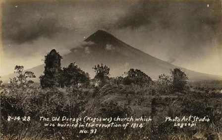 Cagsawa church after 1814 Mayon eruption
